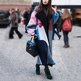 Women Trench Coat Color Stitching Turnover Neck Digital Printing Reversible Woolen Coat