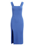 Robe Bridgerton Square Collar Knitted Sheath Slim Fit Slit Dress