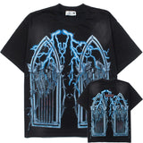 Hip-hop t shirts american high street window microphone lightning printing washed distressed short-sleeved t-shirt street half-sleeved tee