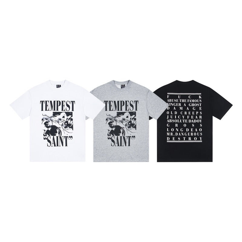 saint m t shirts s.m character & letter graphic crew neck short sleeve tee