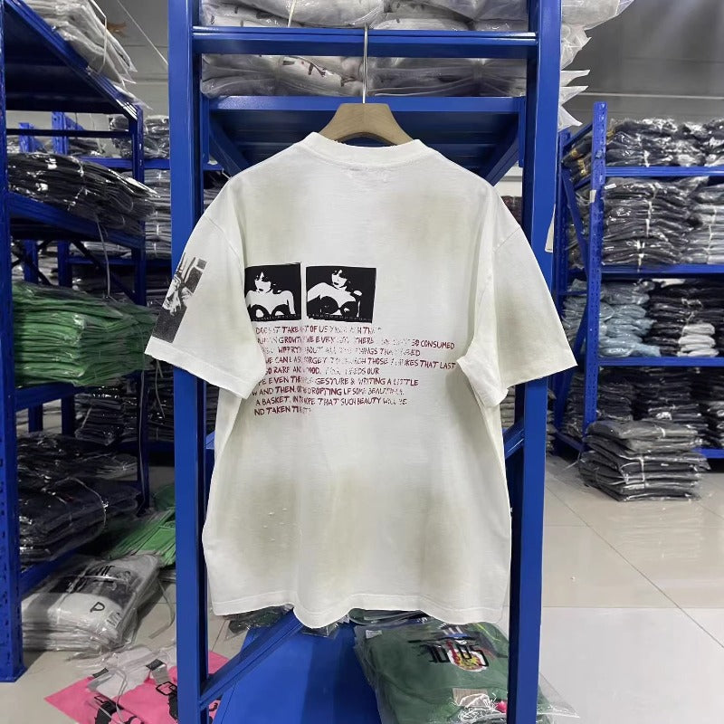 saint m t shirts s.m. rockabilly american vintage crew neck drop shoulder washed distressed short sleeve tee