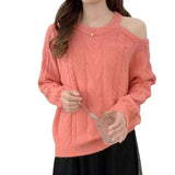 Women Knitwear Fall/Winter Hollow out Shoulder-Baring Knitwear Loose Sweater