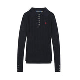 Rl ralph lauren pony knit sweater - women's autumn/winter button-down sweet socialite casual polo collar slim fit wool top