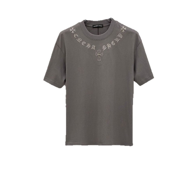 Ch hip-hop t shirts ch croo short-sleeved sanskrit cross patch embroiderloosecasual american heavy weight short-sleeved