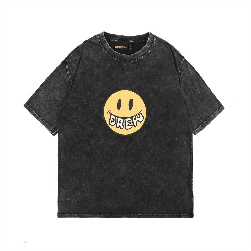 Drew house tshirt r collection d@ew smiley face letter graphic washed & distressed short sleeve wholesale