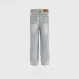 MIJKO Men Vintage Pants MIJKO splicing straight wash water to make old jeans