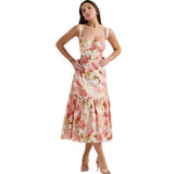 Women Dresses Summer Floral Slip Dress Slim Fit Backless Long Dress (Lbk0409)