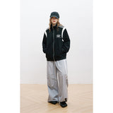 Unisex Jacket Retro Patchwork Coat Loose Lapel Sports Jacket