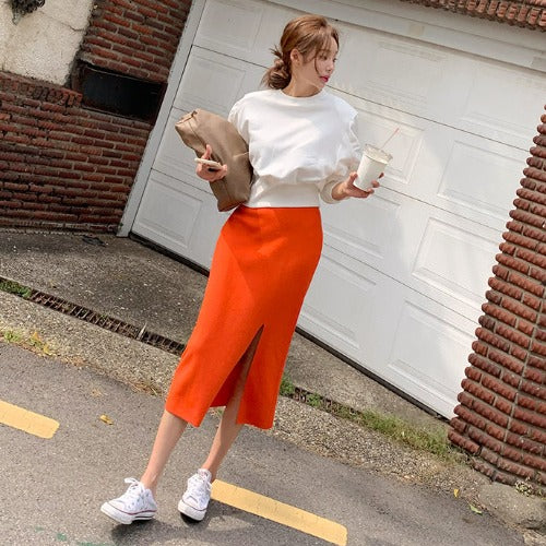 Women Dresses Spring and Autumn Slim Fit Split Casual Knitted Dress