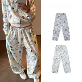 Ashley sweatpants, all-over graffiti print, elastic waistband, straight leg, vintage casual athletic pants, women's autumn and winter sweatpants, american style
