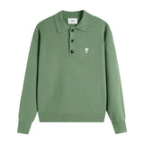 Ami araunriflove polo collar lapel fall and winterknitting shirt wool sweater long sleevesembroider couple