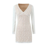 Women Dresses Summer V-neck Lace Dress Slim Fit Sexy Skirt (Xds0414)