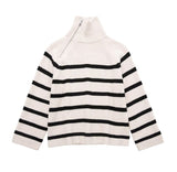 Women Sweater Knitwear Autumn and Winter Leisure Lapel Zipper Striped Loose Long Sleeve Pullover Knitted Sweater