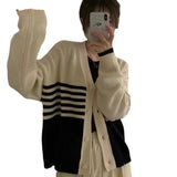 Women Knitwear Autumn and Winter Striped V-neck Sweaters Cardigan