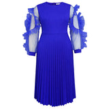 Harlem Night Attire Mesh Stitching Sleeves Pleated Skirt plus Size Dress Pleated Skirt