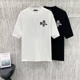 Ch hip-hop t shirts high street ch crow short sleeve front and back sanskrit cross logo embroiderloosecasual american heavy weight