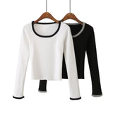 Women Sweater Knitwear Sexy Knitted Bottoming Shirt Women's Autumn and Winter Square Collar Contrast Color Slim Fit Top