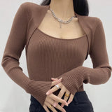Women Sweater Knitwear Autumn Long Sleeve Square-Neck Knitwear