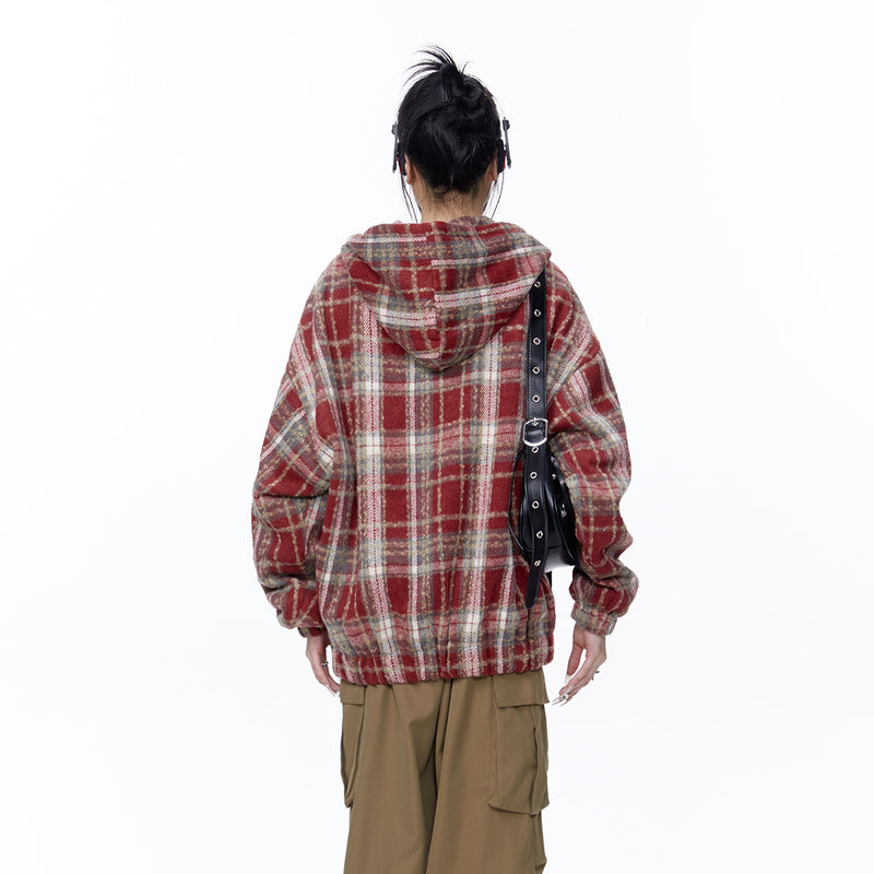 Unisex Jacket Autumn Brushed Vintage Plaid Coat