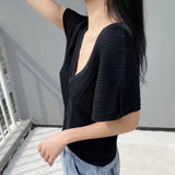 Women Sweater Knitwear Summer V-neck Batwing Sleeve Ice Silk Sweater
