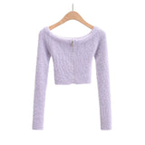 Women Sweater Knitwear Long-Sleeve Zipper Knitted Cardigan Short Coat