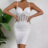 Women Dresses V-neck Hip Skirt Hollow Lace Dress (Cy0417)