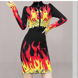 Women Maxi Dress Autumn and Winter Stand Collar Long Sleeve Package Hip with a Zipper Knitted Dress