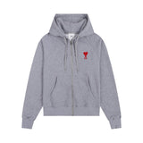 Ami aheoine hooded zipper heartembroiderloosefall and wintersweatshirtcouplepure cotton hoodie