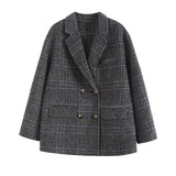 Women Suits Autumn and Winter Long Sleeve Commuter Plaid Suit Double Breasted Woolen Coat