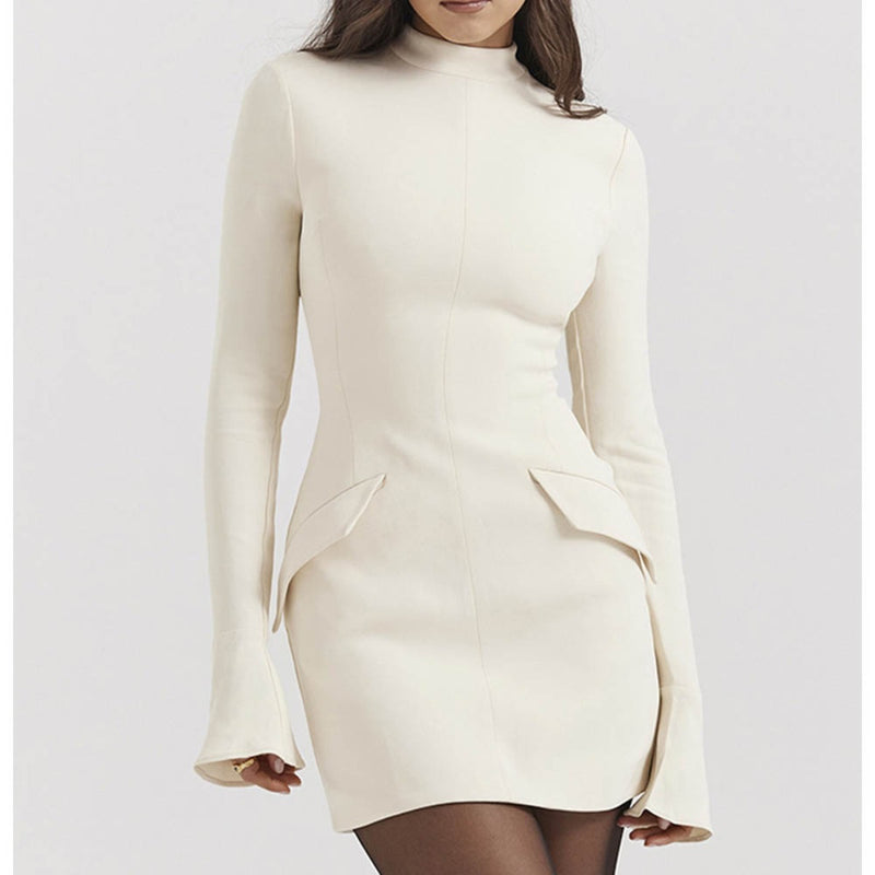 Women Dresses Spring/Summer Sheath Slim-Fit Long Sleeve Dress Bell Sleeve Skirt (Xds0414)