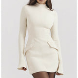 Women Dresses Spring/Summer Sheath Slim-Fit Long Sleeve Dress Bell Sleeve Skirt (Xds0414)