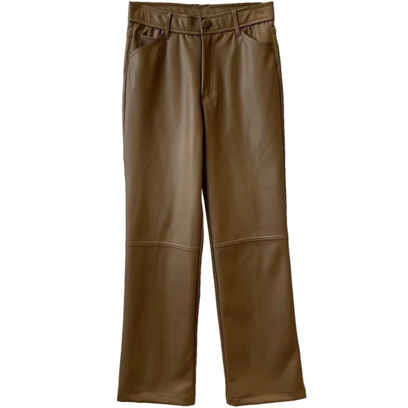 Women Sweatpants Casual Wide Leg Pants High Waist Women Leather Pants