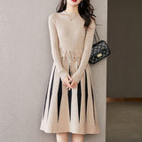 Women Knitwear Spring and Autumn Long Lace-up Sweater Slim Knit Dress