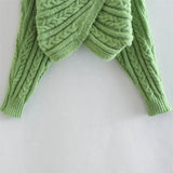 Women Sweater Knitwear Autumn Sweater Cross V-neck Short Long Sleeve Pullover Sweater