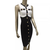 Women Dresses Black and White Single-Breasted Sheath Dress (Ont0408)