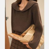 Women Knitted Pullover Red Lapel Sweater Women's Autumn Winter Coat Loose Sweater
