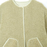 Women Jacket Faux Lamb Fleece Jacket Slim Fit Casual Loose Cardigan round Neck Zipper