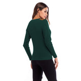 Women Knitted Sweater Casual Top Autumn Crew Neck Long Sleeve Color Matching Sweater