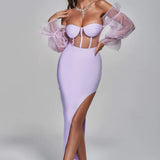 Women Evening Dress Sexy Mesh Hollow Bandage One-Piece Dress