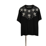 Ch hip-hop t shirts ch short-sleeved light-changing thread embroider cross rivets heavy industry short-sleeved round neck t-shirt casual