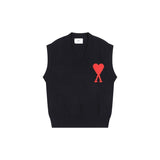 Ami style gridsv neckknittingvest couple women's autumheart jacquard sleeveless sweater vestoutweareasiest for matchtops