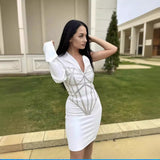 Women Dresses Sexy Bandage Dress Long Sleeve Suit Collar Party Dress (Ont0408)
