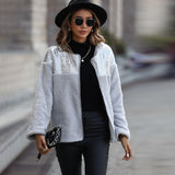 Women Trench Coat Autumn Leisure Plush Women's Long Sleeve Sequined Cardigan round Neck Baggy Coat