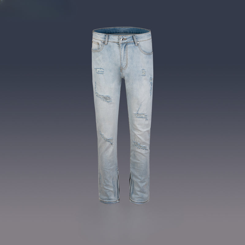 MIJKO Men's Vintage Pants MIJKO Zipper Pants Trendy Men's and Women's Ripped Washed Jeans