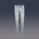 MIJKO Men's Vintage Pants MIJKO Zipper Pants Trendy Men's and Women's Ripped Washed Jeans