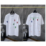 Ch hip-hop t shirts high version ch short-sleeved couple sanskrit colorful cross foam splash ink short-sleeved high street versatile