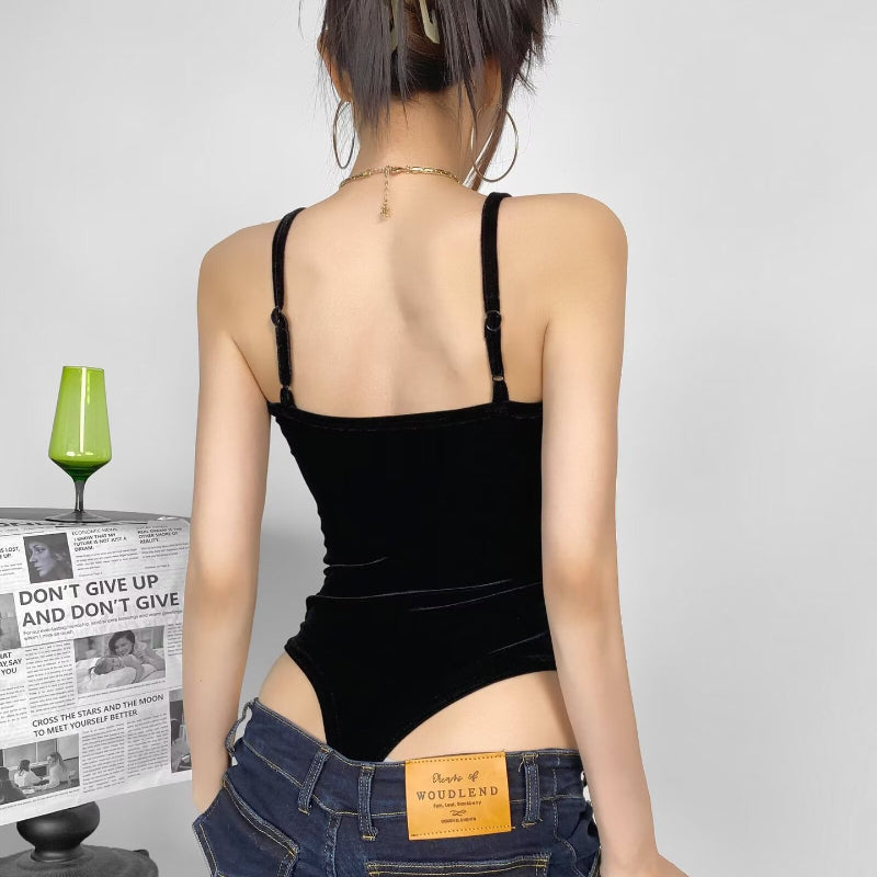 Women Tops Summer Velvet Spaghetti Straps Jumpsuit Sexy Top