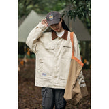 Unisex Jacket Retro Multi-Pocket Workwear Coat Loose Casual Polo Collar Jacket