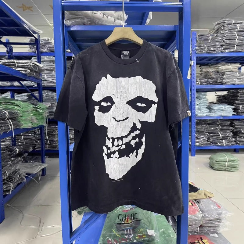 saint m t shirts s.m skull letter graphic crew neck pullover short sleeve t-shirt