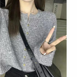 Women Knitted Cardigan Short Gray Spring and Autumn Sweater Coat